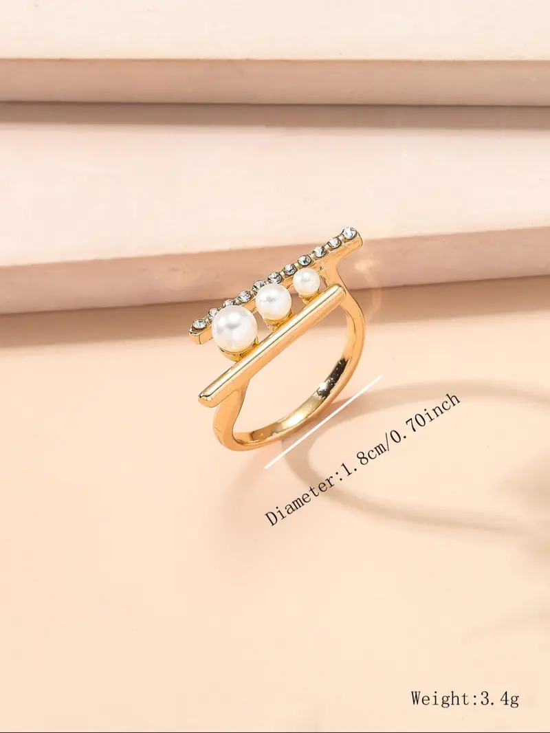 Product Introduction of Elegant Faux Pearl Decorated Ring, Fashion Accessories for Women & Girls, Trendy All-match & Exquisite Jewelry for Birthday Gift 1