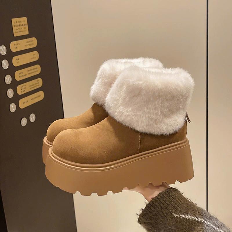 Bốt nữ cổ lông hàng xịn đế độn hách dáng lông thỏ mềm mại cổ lửng đẹp 2024 bốt nữ GiàY Boot Women Shoes