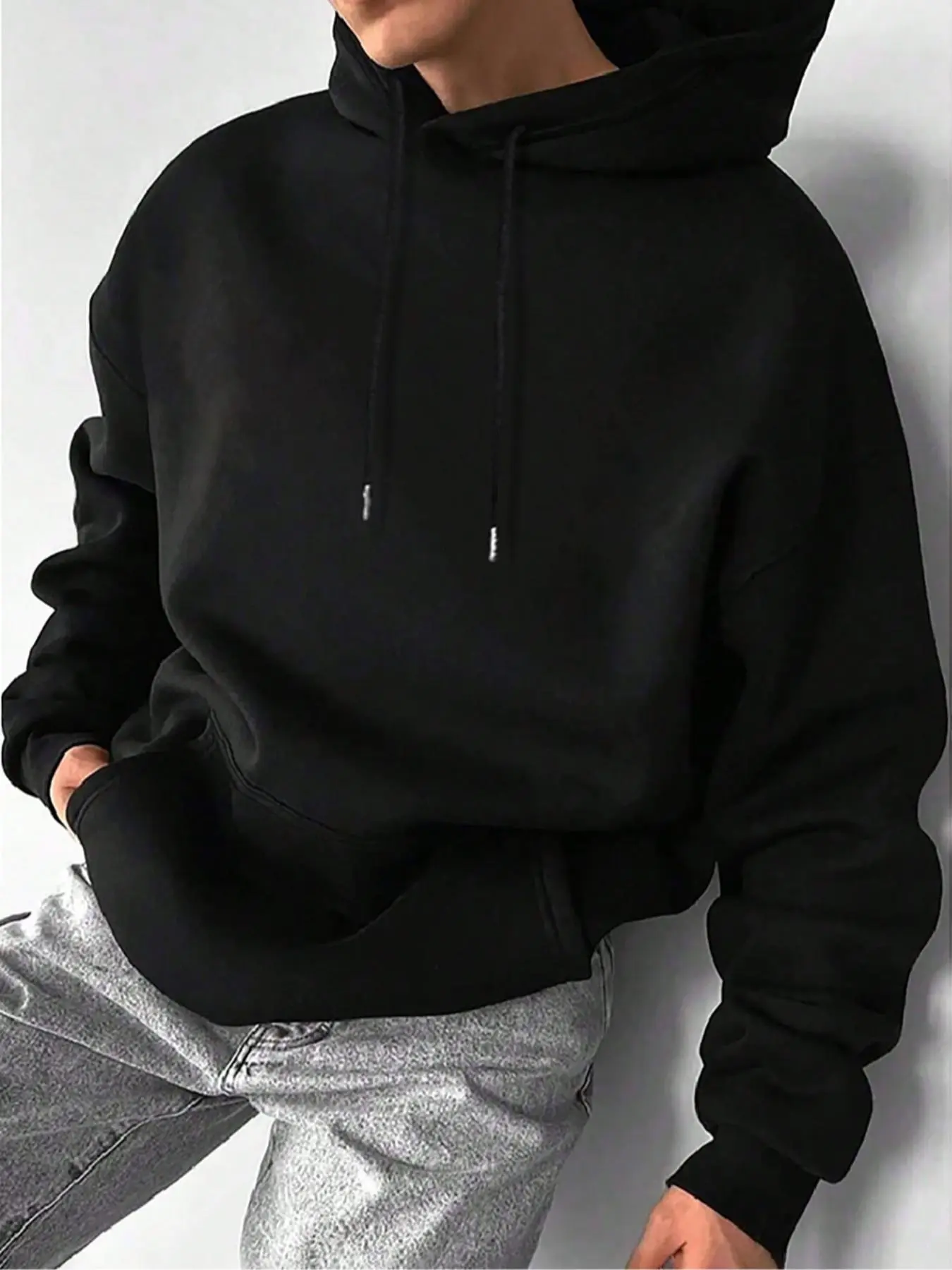 Men's Plain Pocket Hoodie, Regular Fit Casual Long Sleeve Hooded Sweatshirt for Fall & Winter, Fashion Men's Clothes for Daily Wear