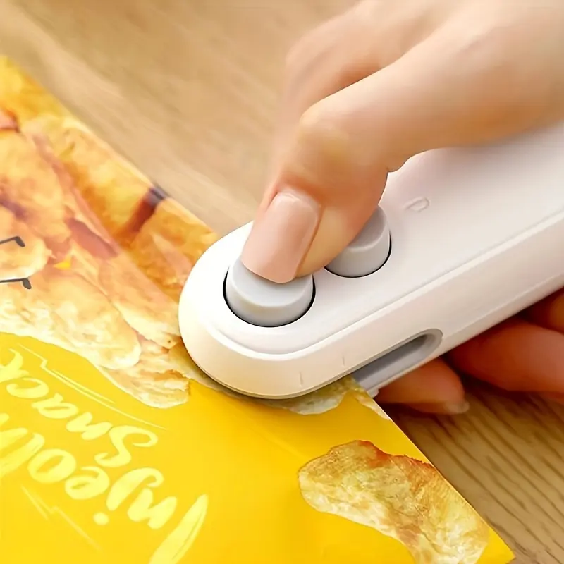Mini SnacksBag Sealer, Rechargeable 2 in 1 Bag Heat Sealer with Cutter for Chip, Plastic Bag Re-sealer Keep Food Fresh, Small Sealing Machine with a Cutter Blade, USB Rechargeable Sealer