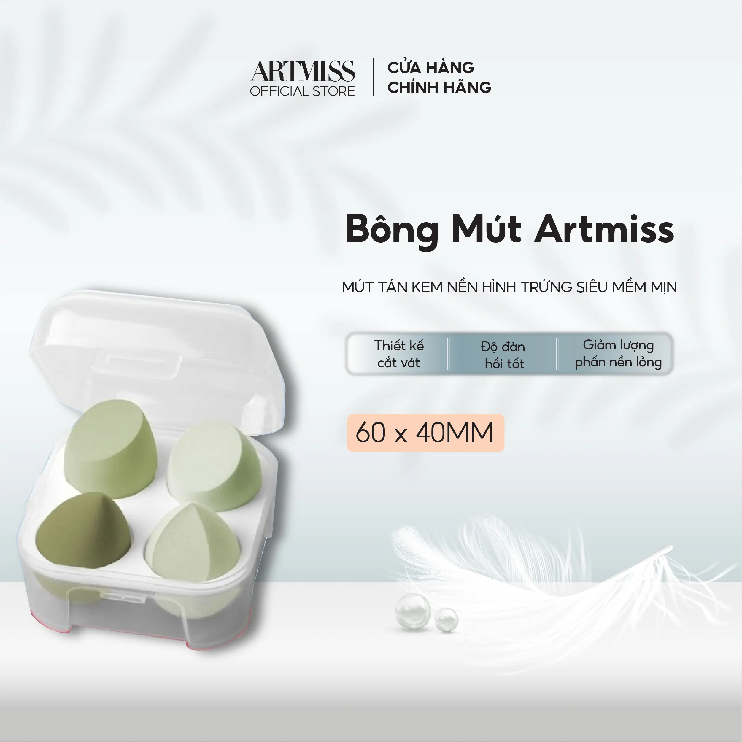 Set 4 Bông Mút Trang Điểm Hình Trứng Kèm Hộp Đựng ( Random màu) Nữ Cosmetic