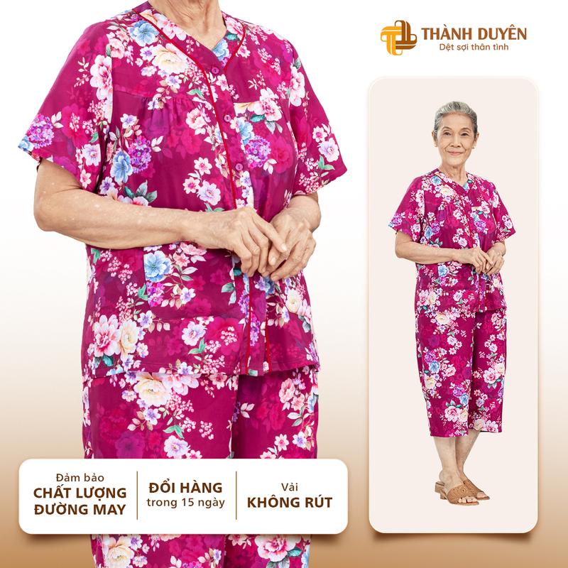  Đồ bộ cho bà mặc nhà Thành Duyên vải tole không rút thoáng mát cổ u tay ngắn quần lửng - 1597TCL 