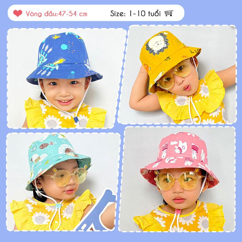 Nón cho bé trai bé gái từ 1-12 tuổi bucket rộng vành chống nắng phong cách Hàn Quốc, Chất COTTON mềm mát