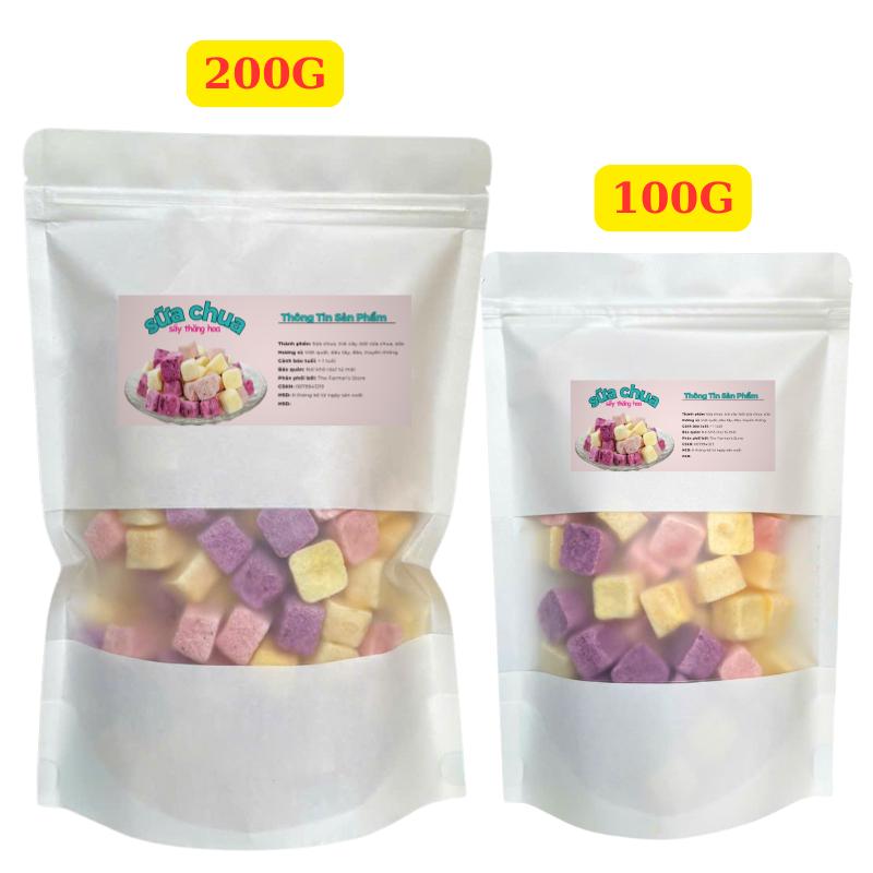 Sữa Chua Sấy Giòn Mix 4 Vị Dâu Tây Việt Quất Đào Thanh Long 300G Túi Zip Trắng Snack dried yogurt khô