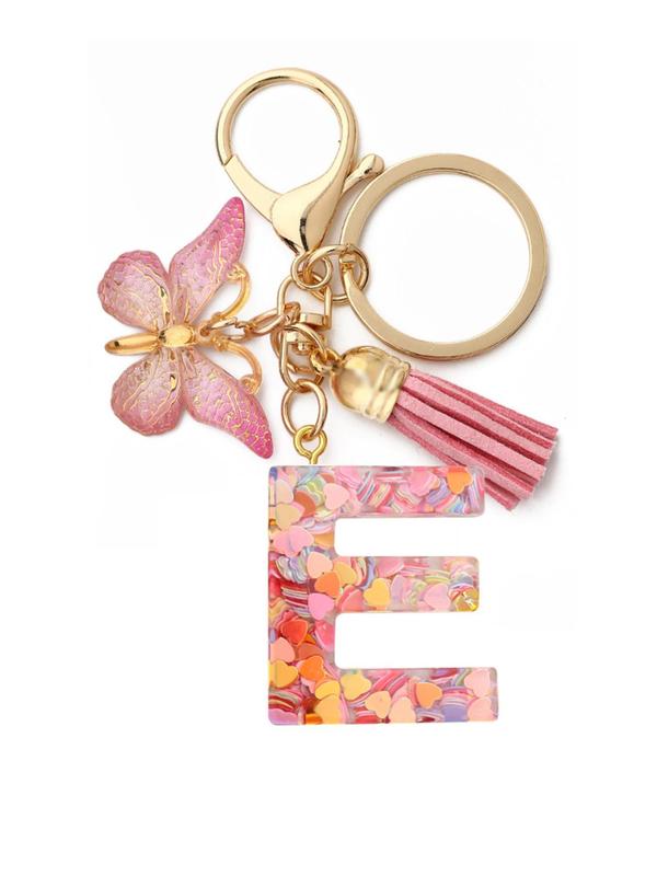 Cute Colorful Letter Keychain with Butterfly & Tassel Design, Casual Trendy Keychain for Women & Men, Basic Keychain for Purse Bag Backpack Decor for Daily Use 5
