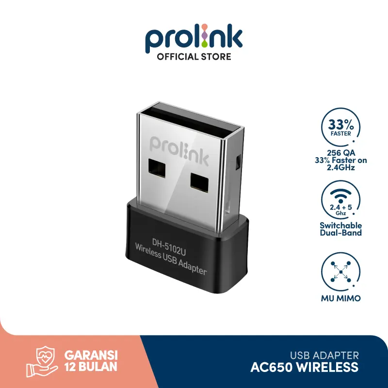 Prolink AC650 Mini USB Wifi Adapter | 650 Mbps l Wireless Dual-Band Dongle l DH5102U