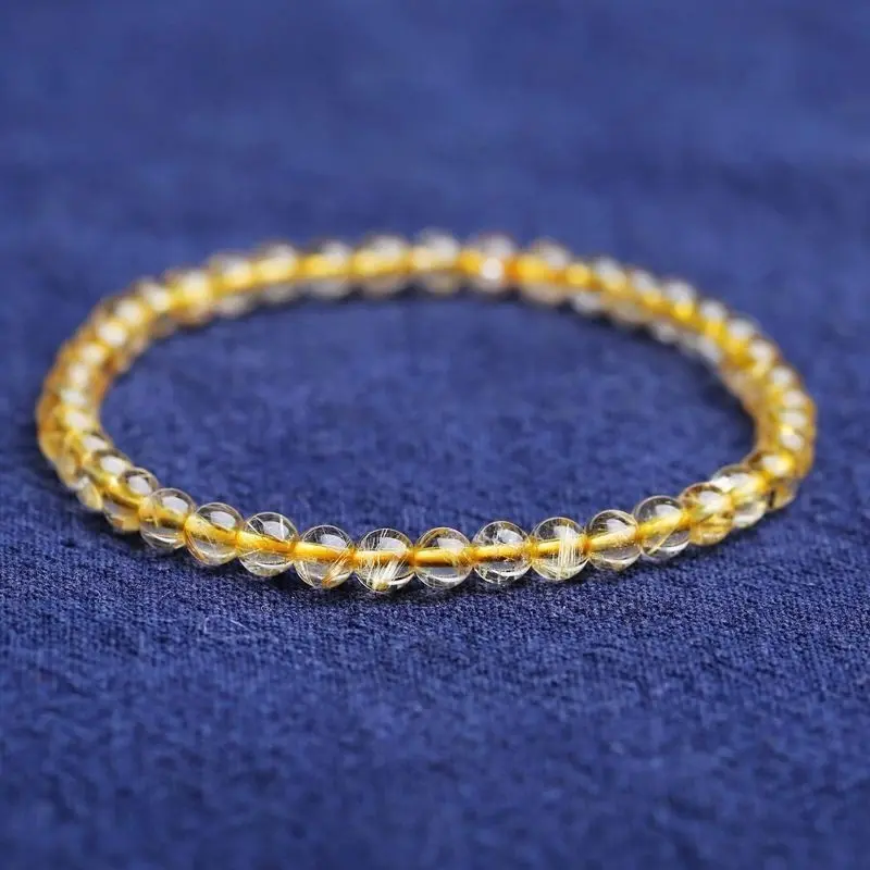 Vòng Tay Thạch Anh Rutilated Vàng, Tự Nhiên, Dành Cho Phụ Nữ, Pha Lê Tóc Vàng, 4mm Kích Thước Nhỏ, Tóc Nhỏ Trong Suốt Và Trong Suốt 3