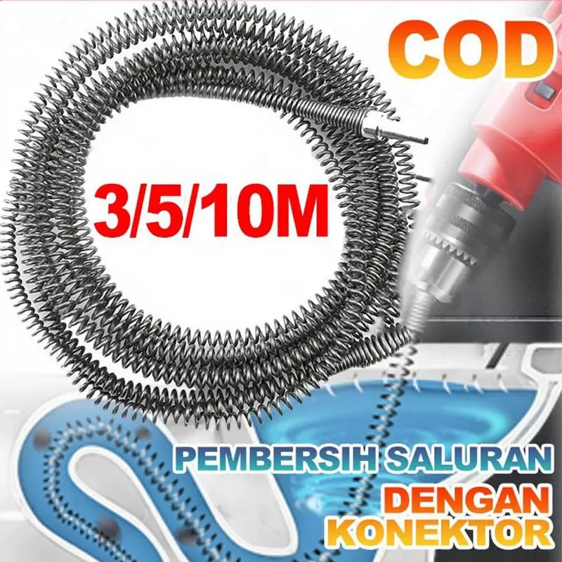 Alat Jepit Kawat Pembersih Saluran Mampet Adaptor Bor Pipa Air Wastafel Pipe Cleaner Flexibel Pembersih Kotoran Dengan Adaptor Bor 3M 5M 10M