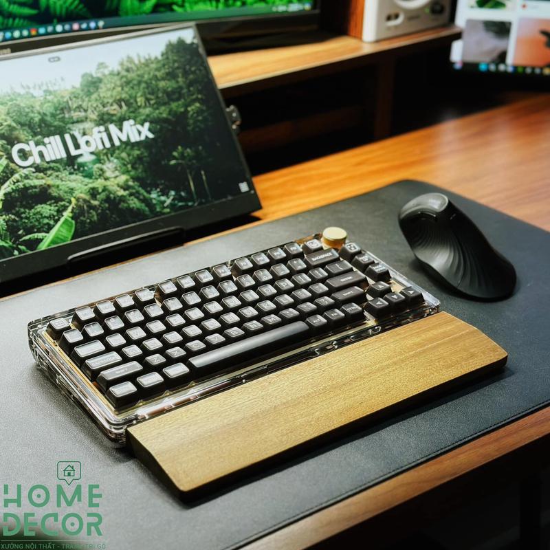 Kê tay bàn phím, Kê lót tay bàn phím gỗ tự nhiên có feet chống trượt cho bàn phím cơ home_decor.store, bền đẹp, cứng cáp