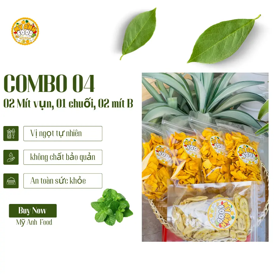 COMBO 04 -  2 mít vụn loại 200g + 01 chuối loại 200g + 02 mít loại B loại 200g - Sấy Giòn Snack - MỸ ANH FOOD