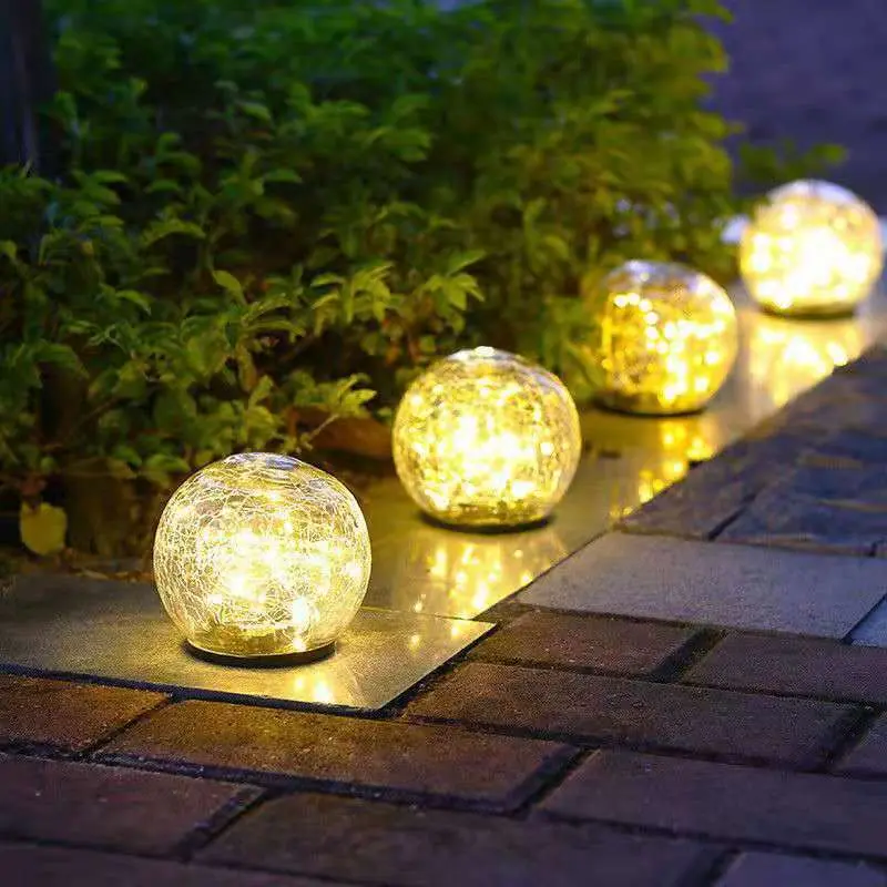 Solar Powered Ball Shaped Light, Outdoor Cracked Glass Ball Light, Lawn & Backyard Decoration Light, Outdoor Garden Light for Garden Patio Yard Lawn Decor 5