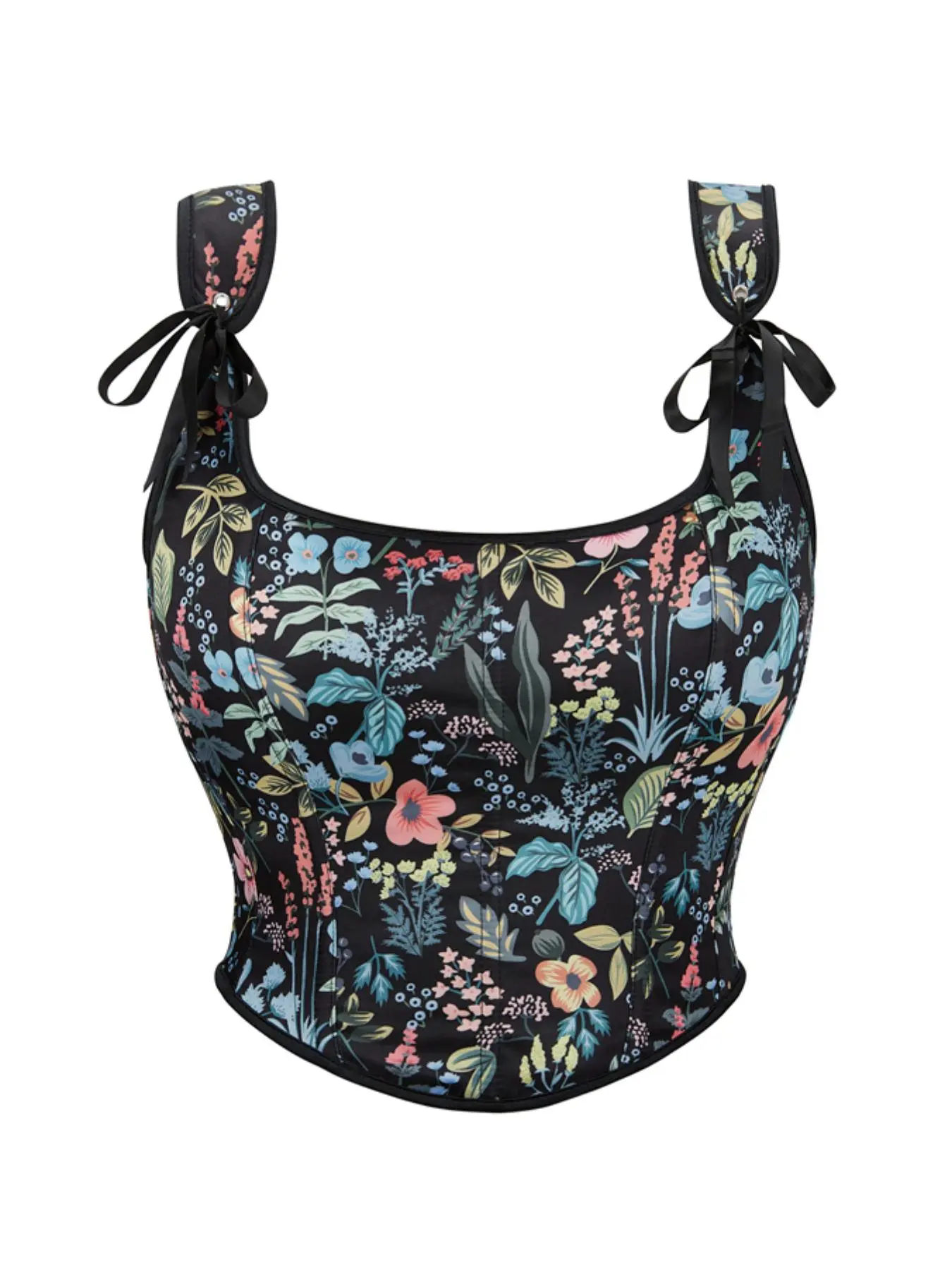 Women's Plants Print Lace Up Curved Hem Shapewear Top, Summer Clothes Women, Tie Front Crop Corset for Daily Wear, Women's Shapewear Clothing for Summer