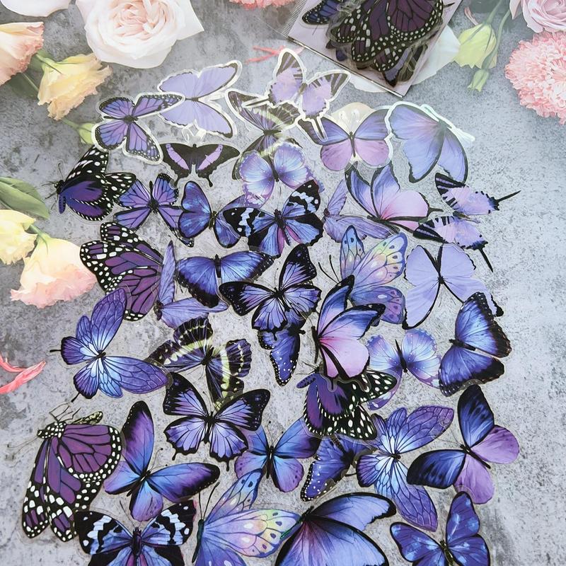 40pcs Butterfly Pattern Notebook Decoration Sticker, Decorative Collage Decal, DIY Decorative Sticker For Stationery Computer Water Bottle Skateboard 6