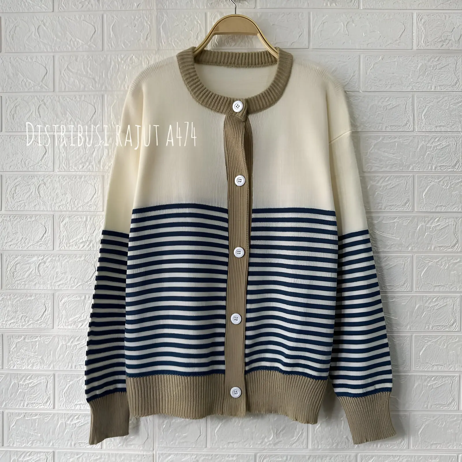 NOVA ASILLA STRIPE CARDY ATASAN CARDIGAN RAJUT KOREA MOTIF BLASTER KANCING WANITA Knitwear Oversize Baju Tangan