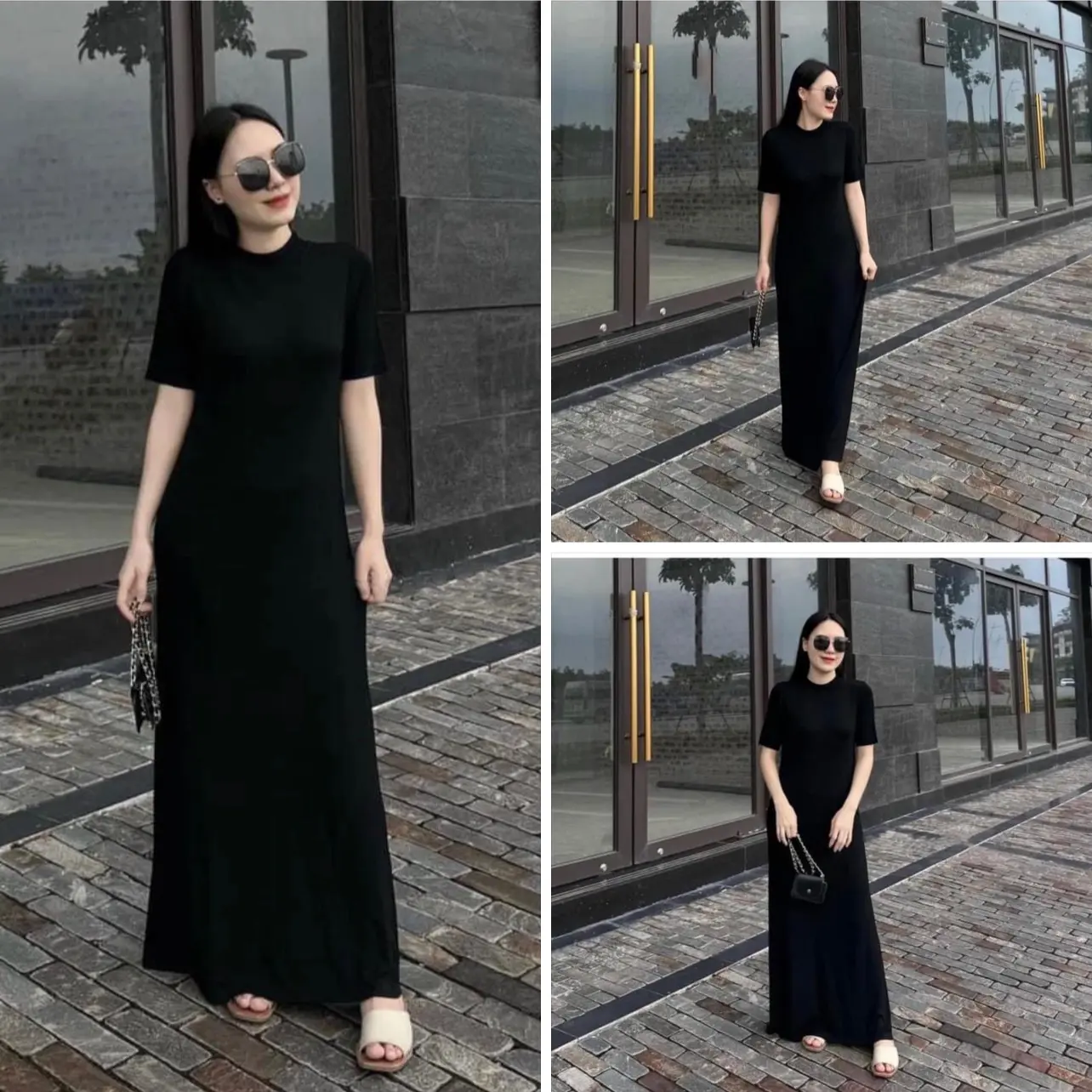 Váy phom suông dáng dài Nữ cổ tròn tay lỡ  Women - Chiều dài váy 1m3. Dress body Voan Voi Đen