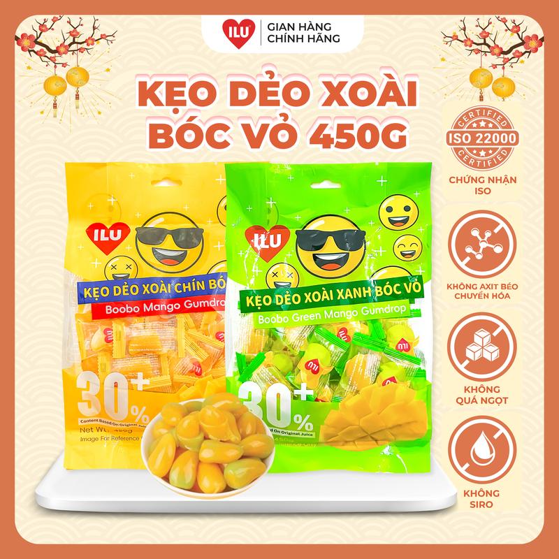 450G Kẹo Xoài Bóc Vỏ ILU MALL Candy Chín, Xanh, Bánh Kẹo Tết 2025 Đồ Ăn Vặt Chiết Xuất 30% Xoài Tự Nhiên Quà Tết