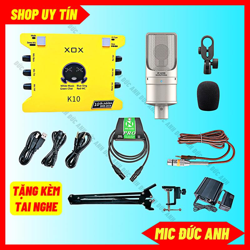 Bộ Sound Card K10 Mic Thu Âm PC-K200 Mới Chuyên Thu Âm Và Hát Livestream Tặng Kem Tai Nghe BH 1 Năm