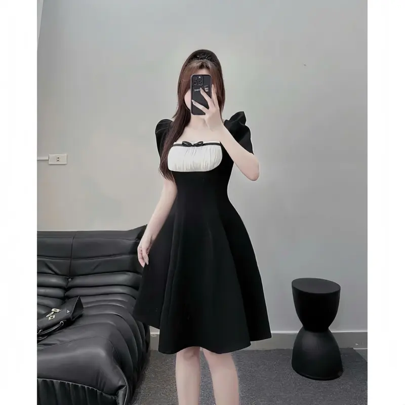 Đầm Váy Dáng Xòe Cổ Vuông Thời Trang Nữ - Vải Cotton Lạnh Không Co Giãn 3