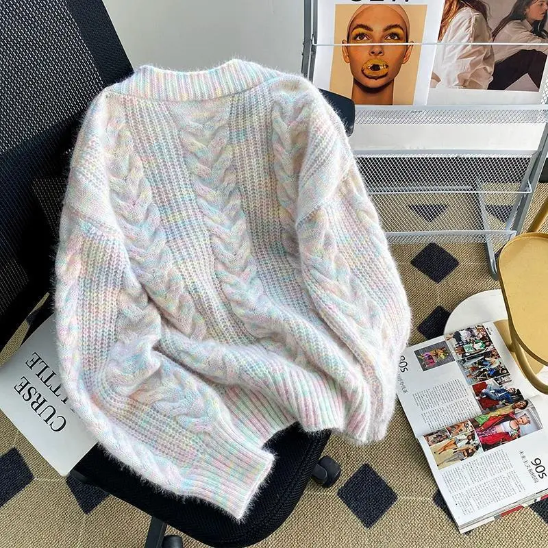 Áo Cardigan Len Dệt Kim Cáp Hoa, Dáng Rộng Rãi Và Phong Cách Lười Biếng Của Phụ Nữ, Áo Đầu Xuân, Áo Cardigan Dệt Kim Dễ Phối Đồ Ngoài Trời Women Top 1
