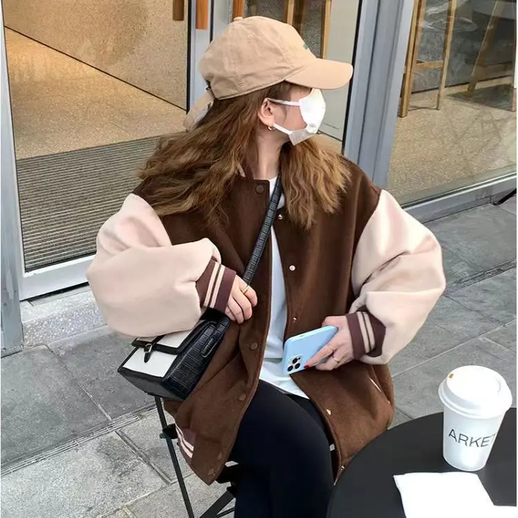 Original quality baseball jacket, hoodie, women's thick velvet, college style, casual, versatile, personalized and handsome jacket jacket