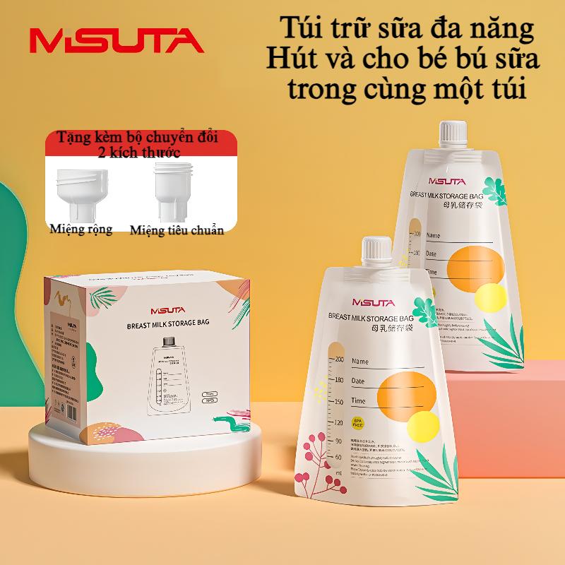 ( TẶNG BỘ CHUYỂN ĐỔI ) Túi Trữ Sữa Hút Sữa Đa Năng MISUTA An Toàn Tiện Lợi Cho Mẹ Và Bé 200ml túi - hộp 10/20 túi ( Có Thể Đựng Sữa Bột )