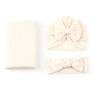 Newborn Receiving Blanket Swaddle with Headband and Hat Set for Girls and Boys