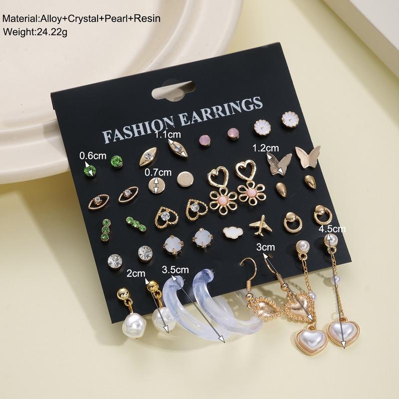 XU YI 20pairs/set Stud Earrings Set for Women Colorful Zircon Crystal Butterfly Heart Flower Cloud Earings Hypoallergenic Accessories Jewelry 3
