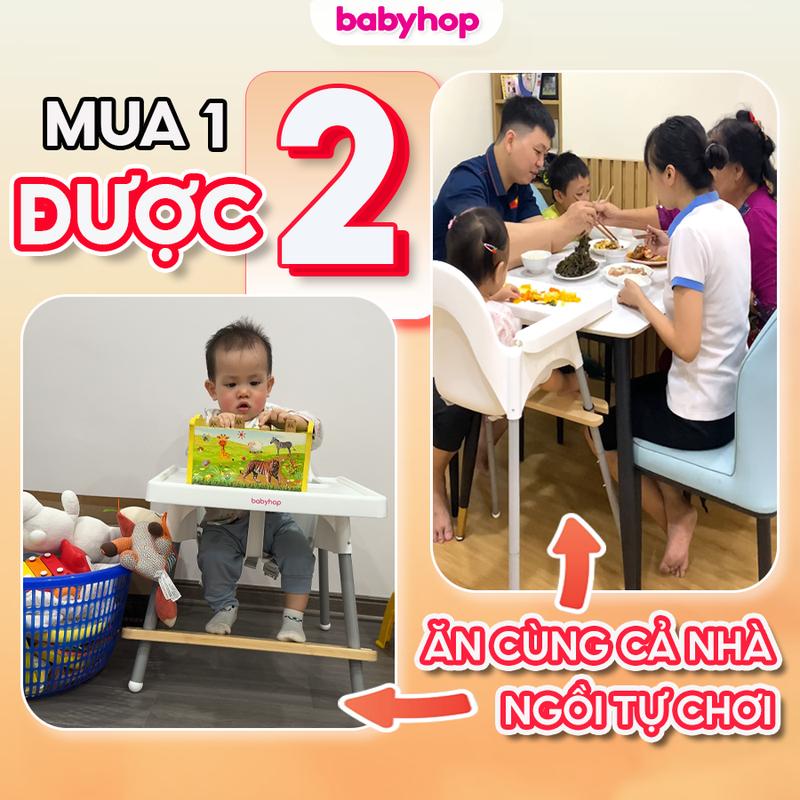 Ghế ăn dặm, bàn ăn cho bé Babyhop kèm mặt bàn nhựa nguyên sinh, điều chỉnh 2 nấc cao/thấp, 3 dây đai an toàn sử dụng cho trẻ em từ 6 tháng->3 tuổi