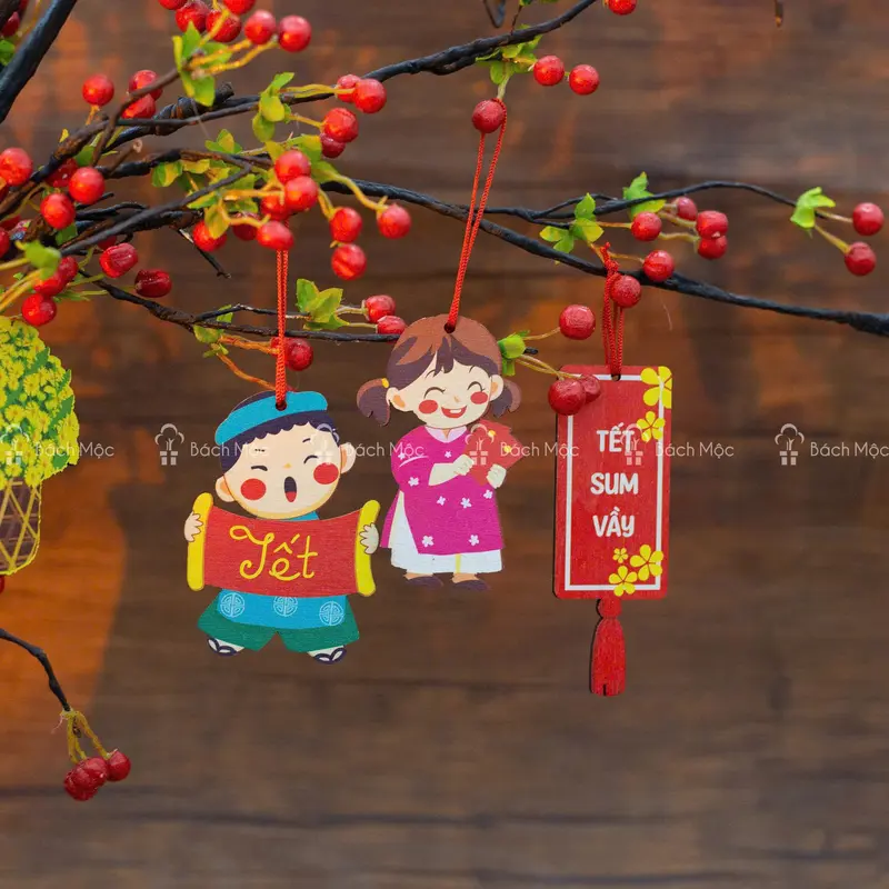 Set 10 hình gỗ (Mua 4 tặng 1) trang trí cầu may mắn, thuận lợi cho cả năm 2
