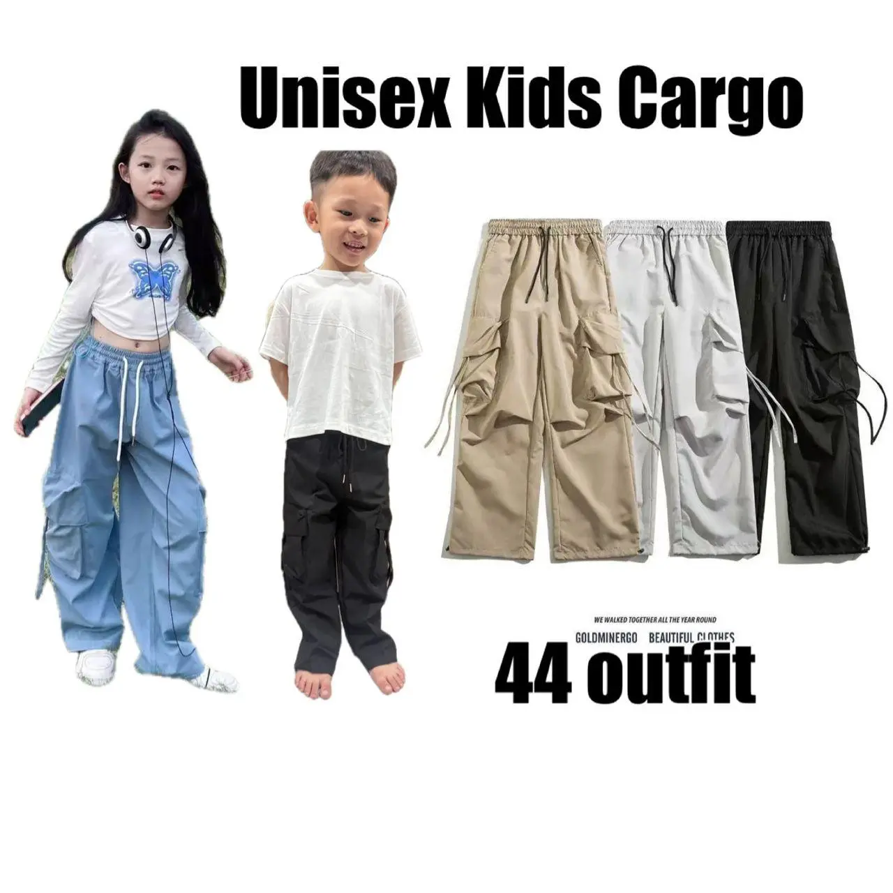 OMOS-44 Outfit Unisex Kids Stylish Cargo Pants Fashion Budak 4-15 tahun Lelaki Perempuan