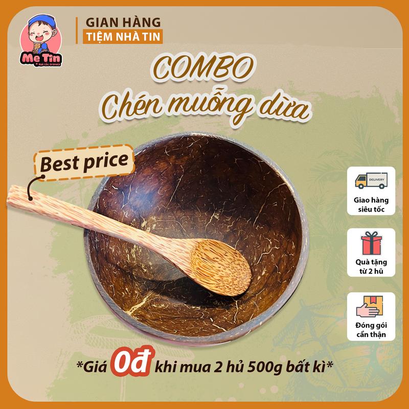COMBO GIÁ SỐC SIÊU RẺ BỘ CHÉN + MUỖNG DỪA Bộ Chén Gáo Muỗng Dừa Tự Nhiên An Toàn