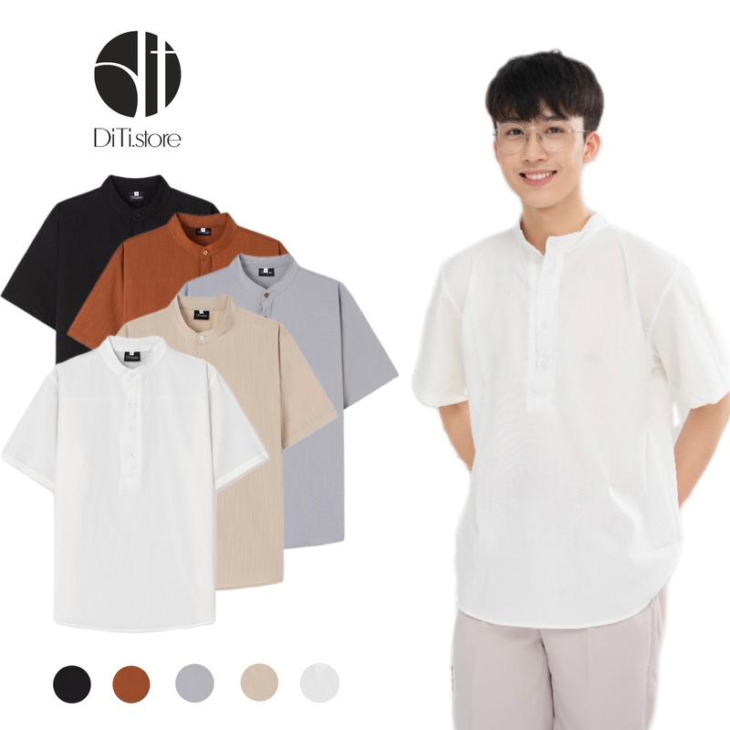 Áo Sơ Mi DiTi Đũi Xước Ngắn Tay Cổ Tàu Nam Nữ