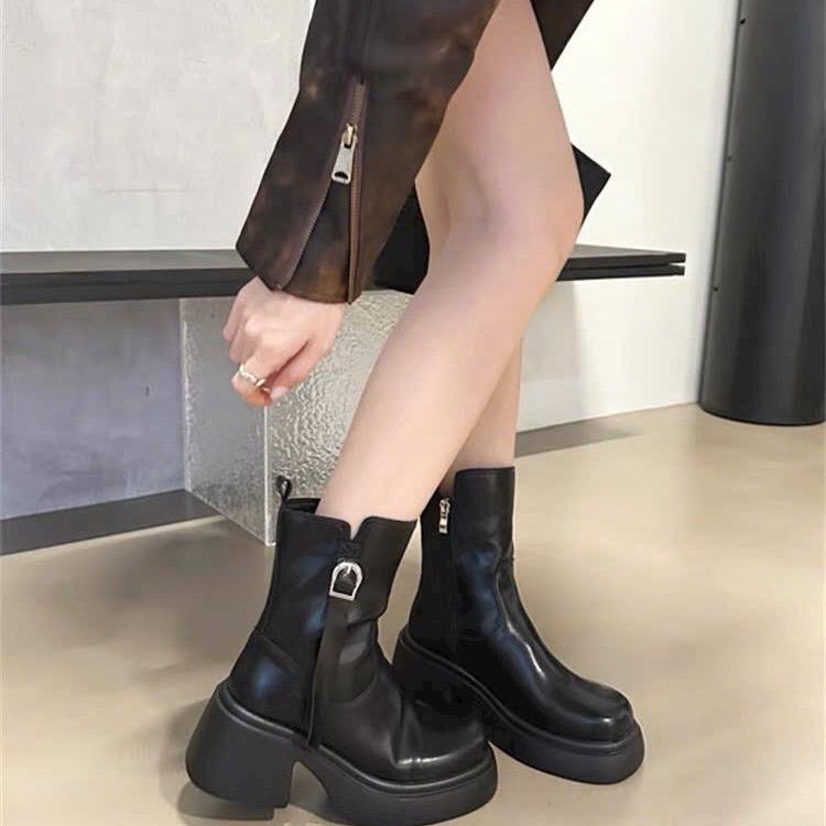 Bốt lửng đế bánh mỳ hot Mai phương bùi chuẩn Mijili hàng QCCC Boot  Nữ độn đế da lỳ mềm fullbox