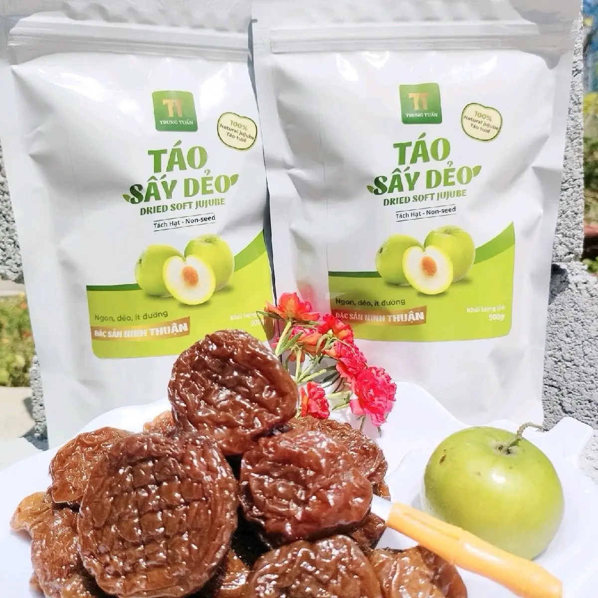 { Tặng 100g chuối hoặc xoài} 1Kg Táo sấy dẻo Trung Tuấn - Hàng Ocop 3 sao (2 túi táo 500g) Snack Ăn Vặt Food Thức Ăn