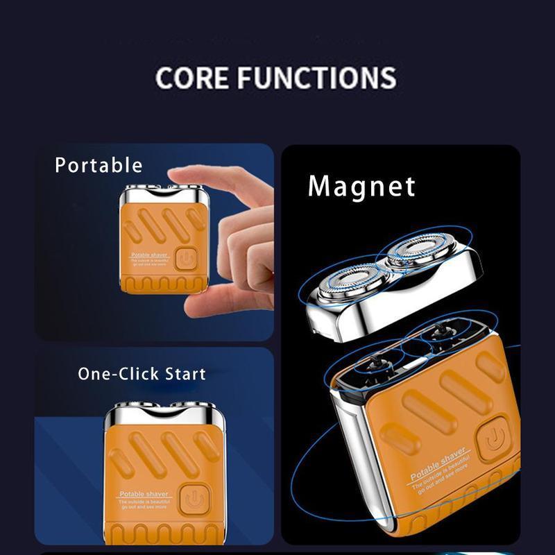 Product Introduction of Waterproof Electric Razor, 1 Box Portable Mini Electric Razor with Double Ring Blades, Wet and Dry Electric Shaver, Men's Grooming Tools, Comfort 4