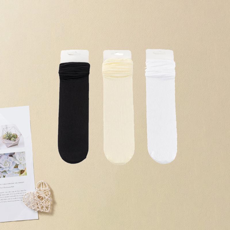 Product Introduction of Solid Color Ice Socks Women's Summer Thin Mid-tube Stacked Socks Summer Boneless Breathable Sweat absorbing Ice Silk Stockings White Socks 25