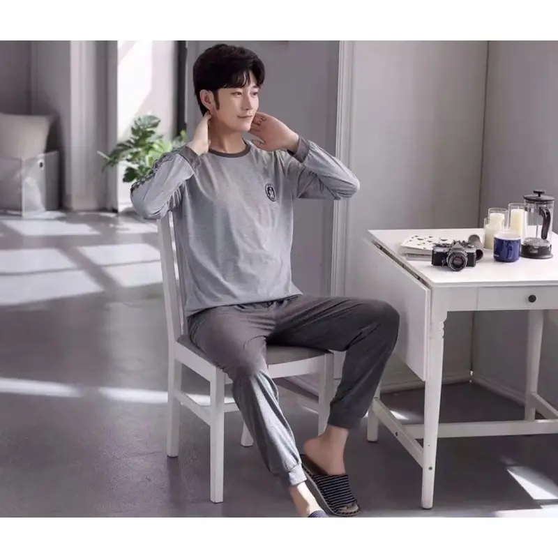 PIYAMA COWOK REMAJA ABG KAOS KATUN IMPORT SETELAN CELANA PANJANG ABU GREY SIZE L-3XL NEW ARRIVAL 2