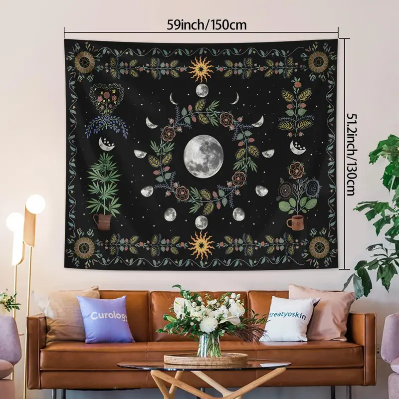 Moon & Plant Pattern Tapestry, Bohemian Style Tapestry, Wall Hanging Decor for Home Living Room Bedroom, Home Decor 3