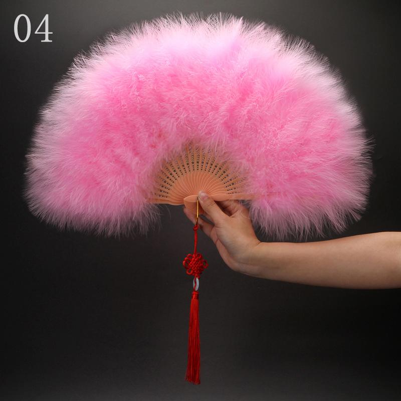 Product Introduction of 1PC Fluffy Feather Folding Fan Stage Performance Props Elegant Dance Hand Fan Chinese Knot Tassel Pendant Craft Gift Wedding Party Home Decoration 11