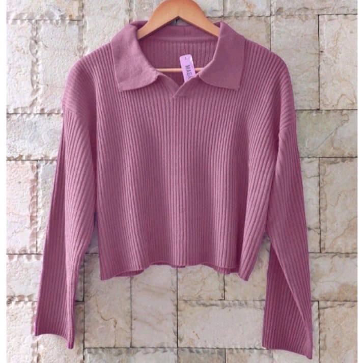 Naomi Atasan rajut polo crop top | outer wanita berkerah 3