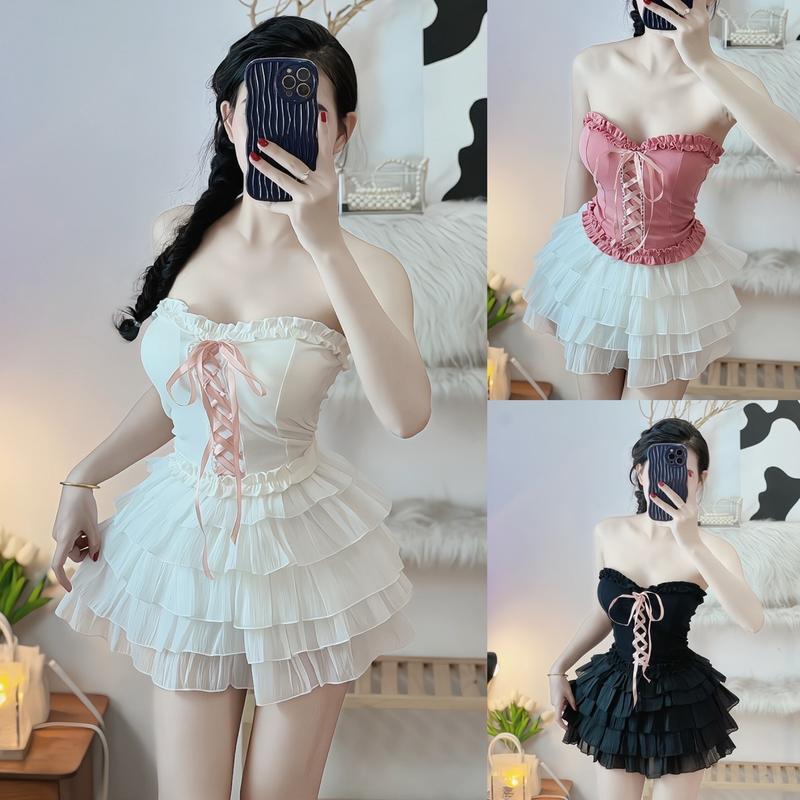 Set áo cup đan dây bèo phối chân váy voan tầng xoè_VEEMEEHOUSE có tách lẻ