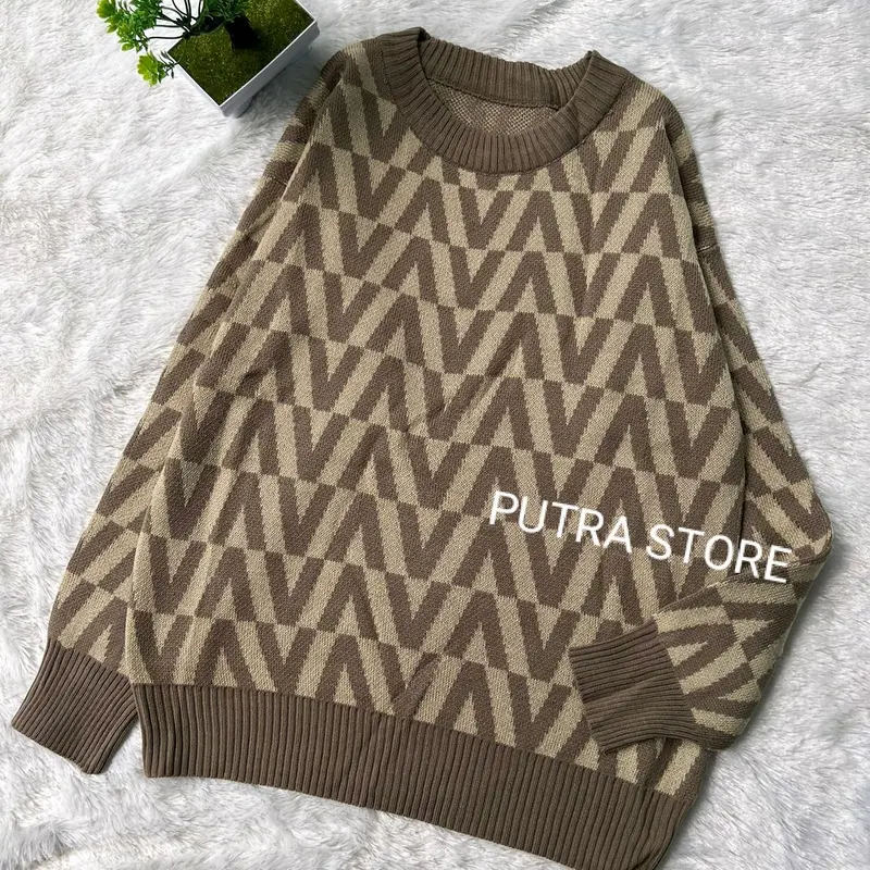 GEA SWEATER RAJUT KNIT IMPORT MOTIF V//Atasan RAJUT WANITA Top  Panjang Tangan 2