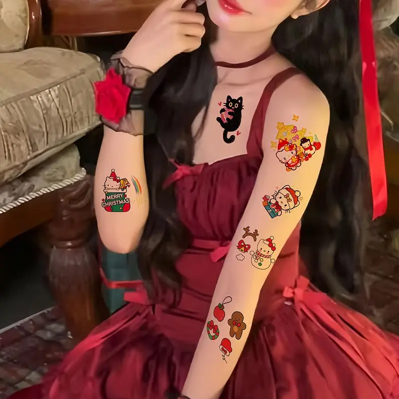 Miếng Dán Hình Xăm Tạm Thời, Họa Tiết Shin-chan Hello Kιtty Hoạt Hình, Không Thấm Nước, Lâu Trôi, Thích Hợp Cho Mặt, Cánh Tay, Lưng Và Chân, Miếng Dán Cho Nghệ Thuật Cơ Thể, Miếng Dán Hình Xăm Giả 7