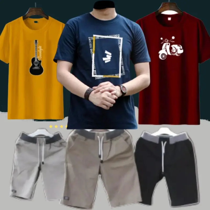 SETELAN 3 KAOS + 3 CELANA 100 RIBU BAJU PRIA CELANA PENDEK SANTAI MURAH 2