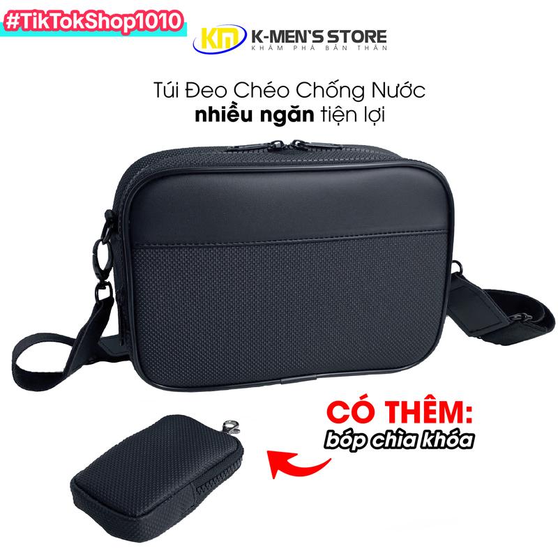 Túi Đeo Chéo Nam Nữ LW Da PU Chống Nước Form Hộp 3 Ngăn Phone Bag Đeo Vai Màu Đen Size 21