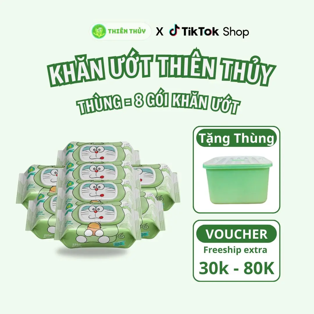 [ LIVE ] Combo 8 Gói Khăn Giấy Ướt Kèm thùng nhựa Thiên Thủy - TẶNG 50c cái khẩu trang KF94