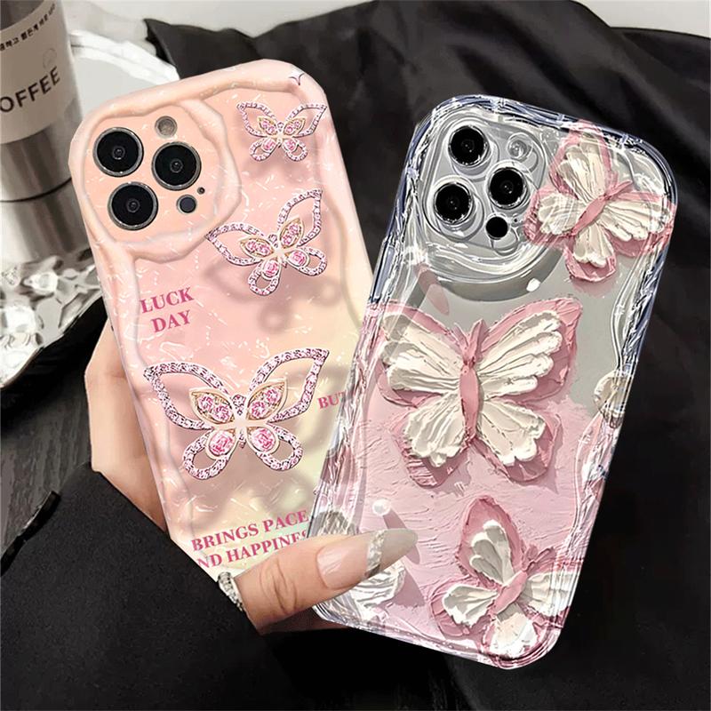 Casing Untuk Oppo A3X A16 A60 A16E A38 A18 A17 A58 A78 A17K A15 A5S A77s A79 A31 A16S A52 A1K A95 A54 A57 A7 A12 A3S A16K A74 A53 A1K A11K A76 F9 Pink Butterfly Bling kupu-kupu Soft Case 1