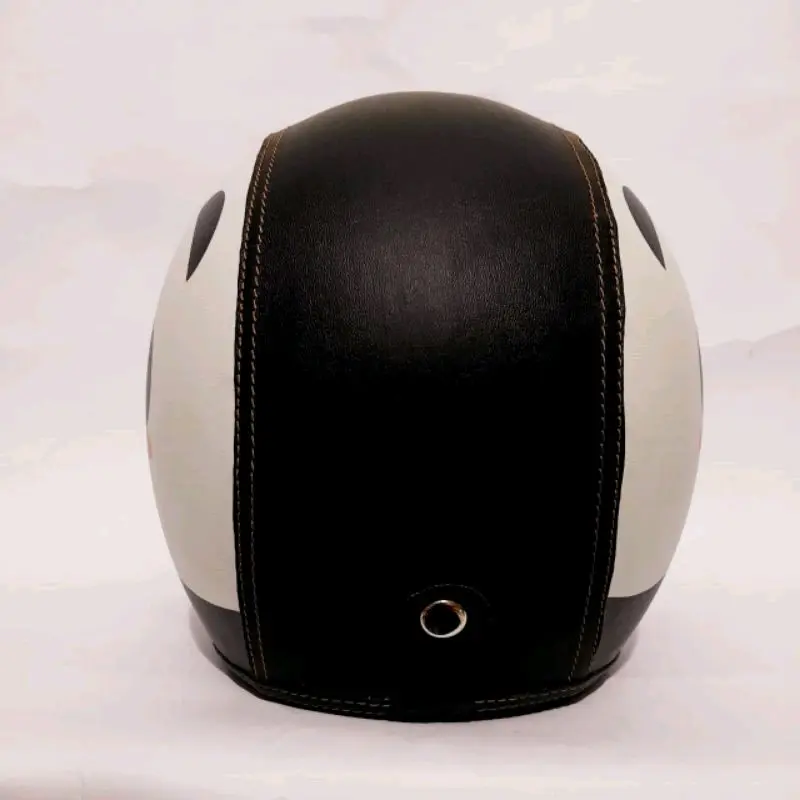 Helm Bogo Kulit Full Leher Retro Wanita Dewasa SNI Motif Mata Panda Putih Kaca Datar Motor Motorcycle Sepeda 5