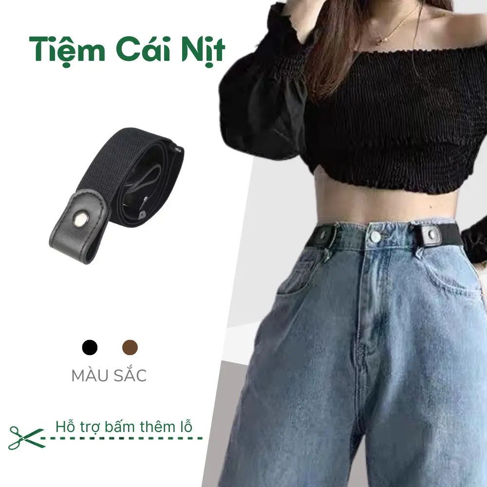 Thắt lưng thun co giãn cúc bấm 2 bên vải thun phối da tiện lợi unisex TL004 - Dây nịt chun thun 2 bên cài tiện lợi eo nhỏ unisex