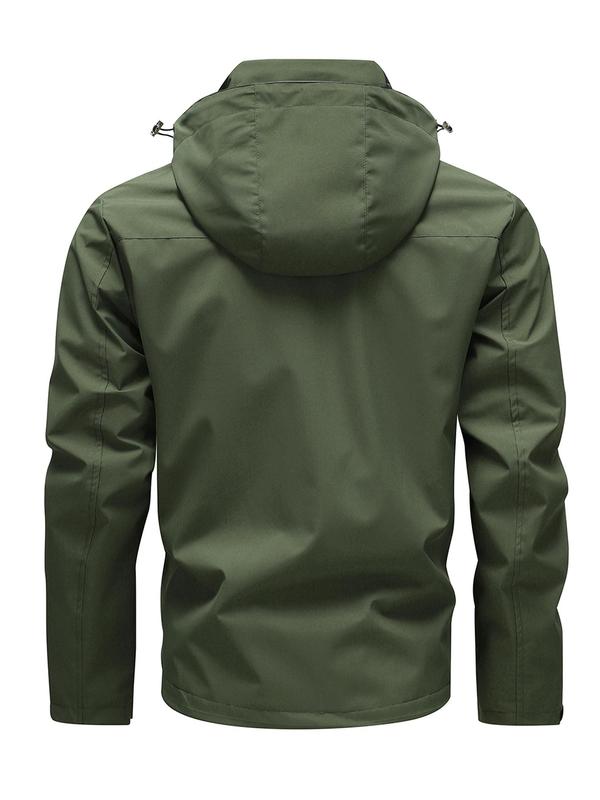 Men's Solid Zip Up Detachable Hooded Jacket, Regular Fit Casual Long Sleeve Outerwear for Fall & Winter, Men's Clothes for Daily Wear 1